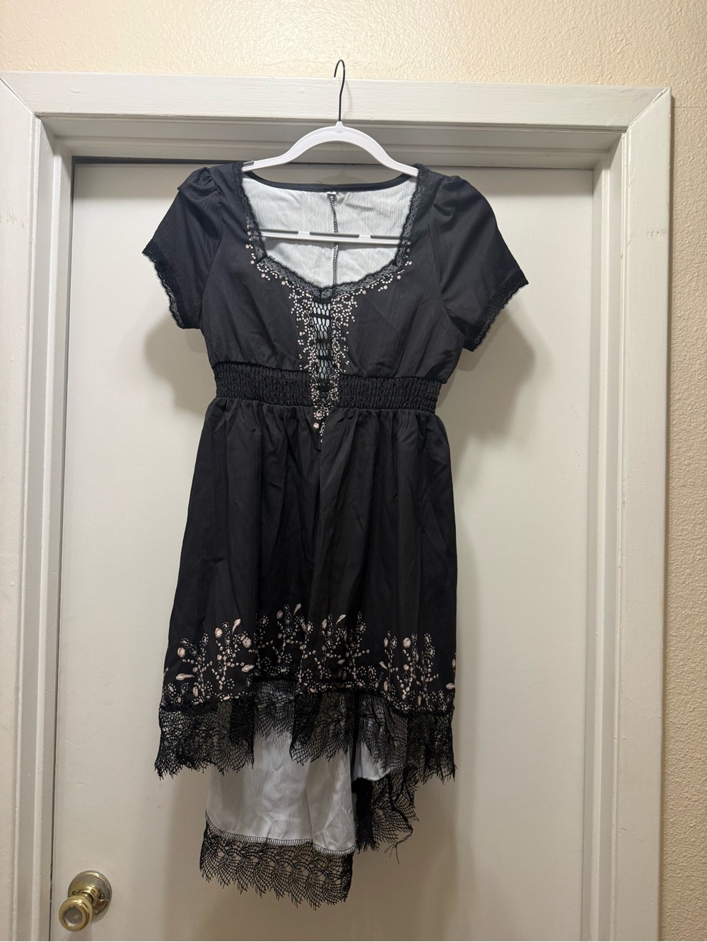 Black Lace Embroidered High Low Boho Dress Size S Whimsigoth
